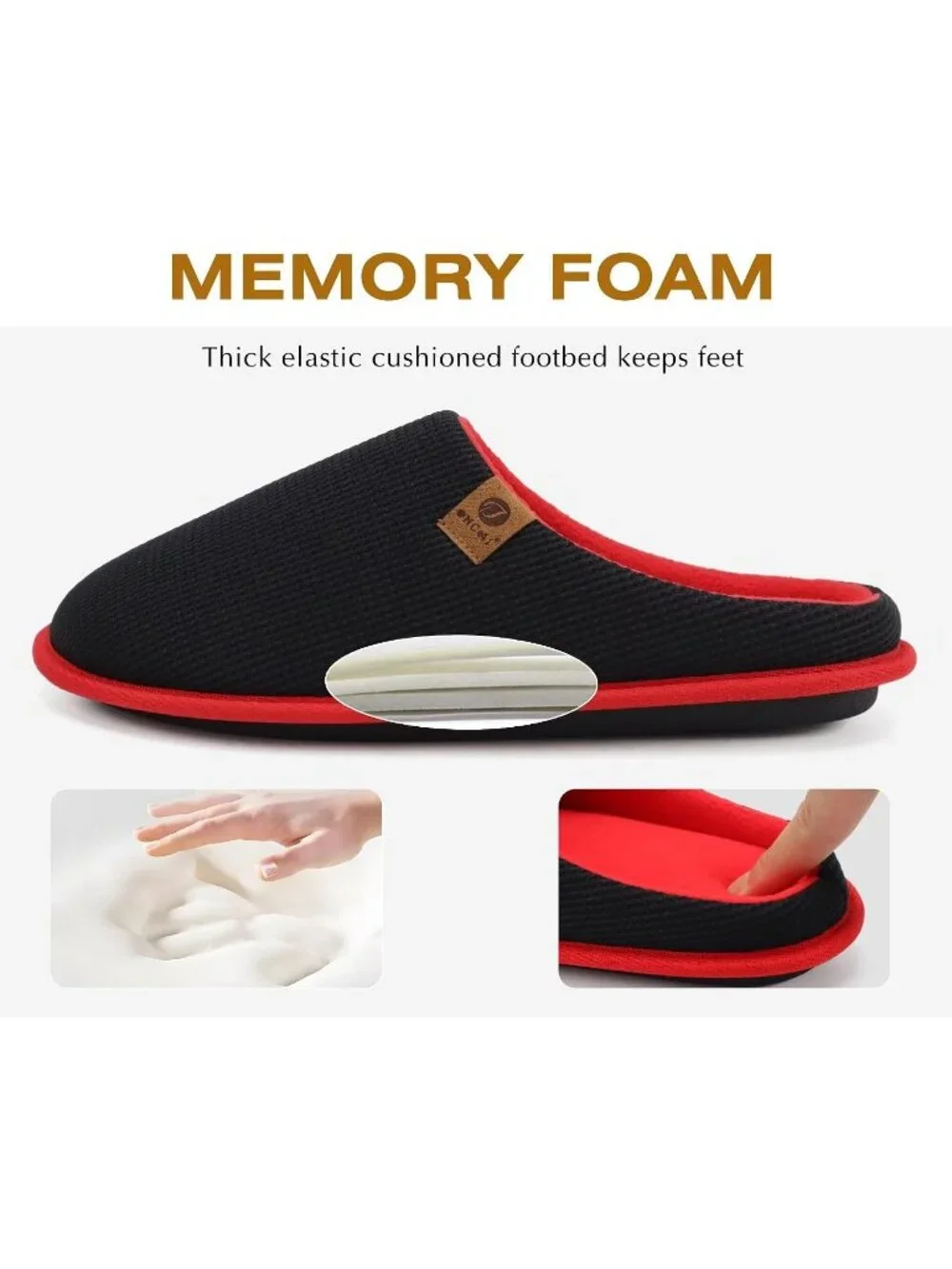 Mens Black And Red Cushion Foam Shake Fleece Faux Fur Lining House Slipper Shoes